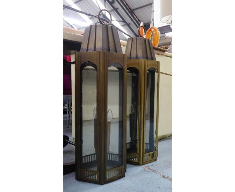 WALL LANTERNS, a pair, purchased from Talisman, vintage 1960's brass, 32cm x 94cm x 16cm. (2) 