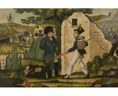 Popular print, 'On Ne Passe Pas', hand-coloured, 29cm x 21cm.