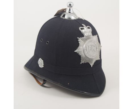 Policeman's black cloth helmet, Leicestershire and Rutland Constabulary.