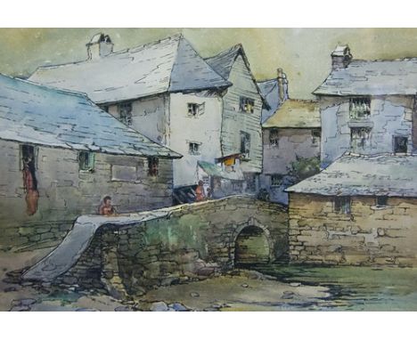 Frank R Jowett, 'Cornish Harbour', pen and ink and watercolour, signed, 25cm x 35cm.