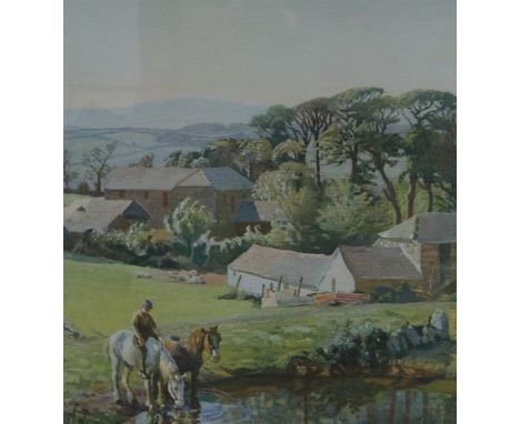 After Harold Harvey, rural scene, colour print, 39cm x 44cm, Frost & Reed label verso.