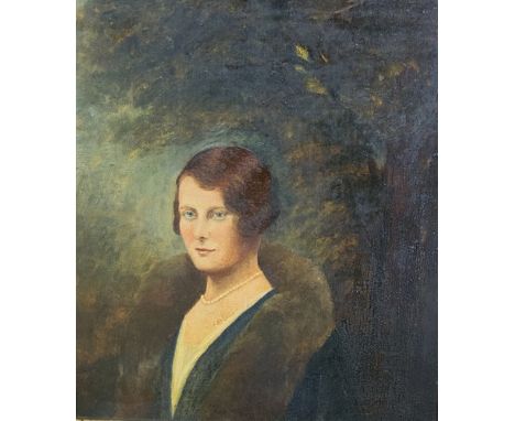 English School, mid 20th Century, head and shoulders portrait of a lady, oil on canvas, unsigned, 39cm x 34cm.