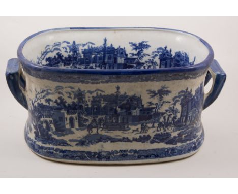 A reproduction blue and white foot bath, basin style, 48cm.