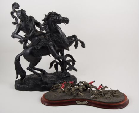 Craftsman studio enamelled metal hunting model, "Across Country", plinth base, limited edition 186/1000, by Mark Models, Birm