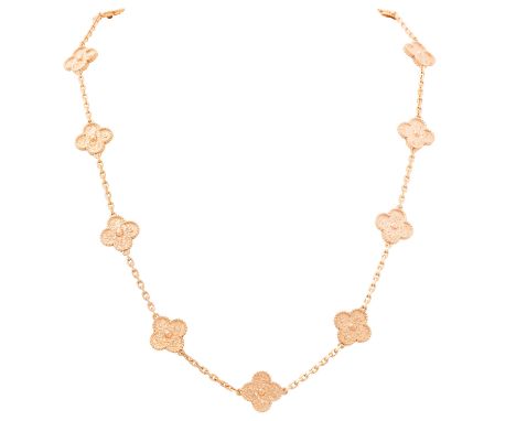 VAN CLEEF & ARPELS Collier "Vintage Alhambra" mit 20 Motiven, akt. NP (2024): 18.900 €, RG 18K, 58,1 g, L: 85 cm, 21. Jh., Tr