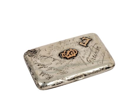 LUTZ & WEISS PFORZHEIM, Zigarettenetui mit Autogrammen und Goldmonogramm, Silber 800, um 1920-30, Silberetui überaus reich de