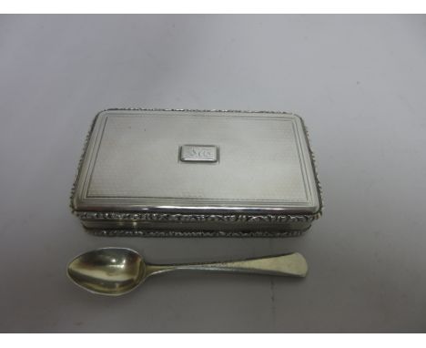 A George VI silver Table Snuff Box with engine turning, foliate rims, London 1828, and a Snuff Spoon, London 1804