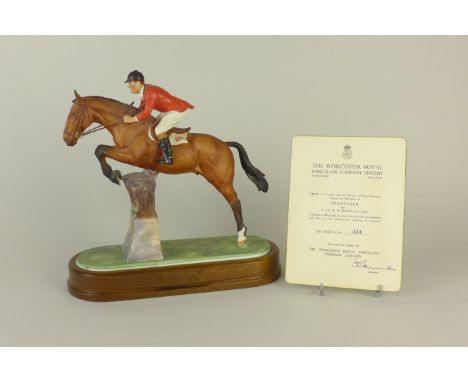 A Royal Worcester Model of Foxhunter and Lt. Col. H.M. Llewellyn CBE, Limited Edition 433 of 500 on wooden base and with Cert