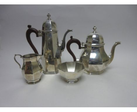 A modern silver Tea and Coffee Service of octagonal form, Birmingham 1972