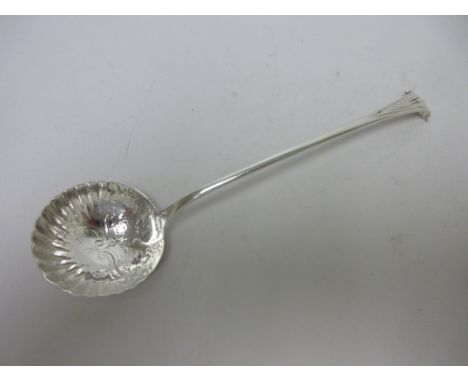 A George II silver Ladle, Onslow pattern with engraved bowl, London 1746, maker: E.C