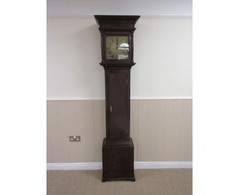 An 18th Century oak Longcase Clock with square brass dial, single hand and inscribed Tho. Vernon, Ludlow, 6ft 6in H