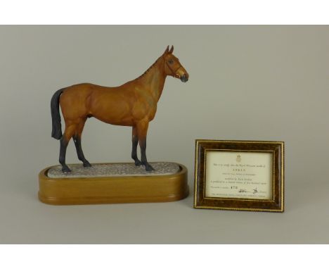 A Royal Worcester Model of Arkle, modelled by Doris Lindner, Limited Edition 472 of 500 on wooden base and with certificate, 