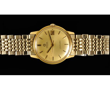A Gentleman's Omega Automatic Seamaster Wristwatch the champagne dial with hourly baton markers, sweep seconds hand and date 