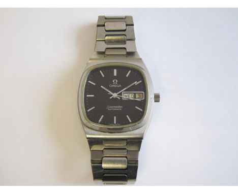 A 1980's Gentleman's Omega Seamaster Automatic Wristwatch, the square black dial with applied baton markers and minute track,