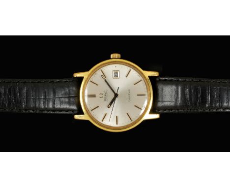 A Gentleman's Omega Geneve Automatic Wristwatch the silvered dial with black baton markers, sweep seconds hand and date apert