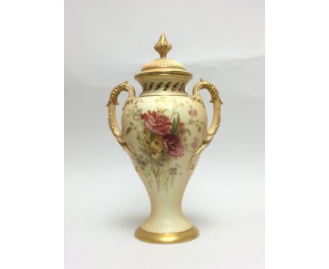 A Edwardian Royal Worcester blush ivory baluster Pot Pourri Vase and CoverShape no.1927, with gadrooned cover and inner liner