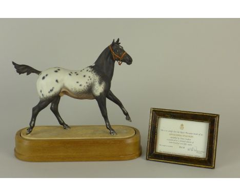 A Royal Worcester Model of an Appaloosa Stallion, modelled by Doris Lindner, Limited Edition 511 of 750, on wooden base and w