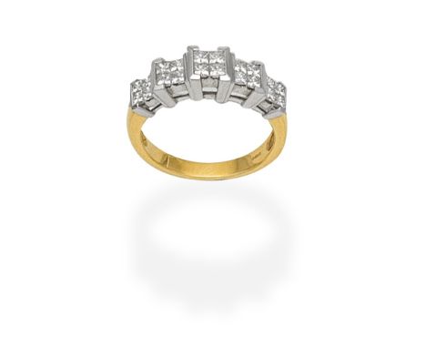 DIAMOND-SET RINGSet with princess-cut diamonds, mounted in 18 carat gold,  diamonds approx. 0.50ct total, partial London hall