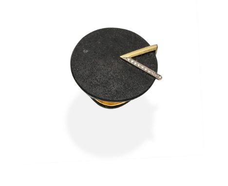 GRIMA: DIAMOND AND GRANITE RINGOf solid granite, the top shaped as a disk, with brilliant-cut diamond accent to edge, signed 