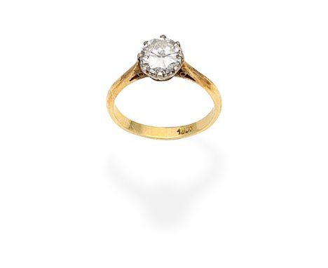 DIAMOND SINGLE-STONE RINGSet with a brilliant-cut diamond, diamond approx. 1.40cts, ring size approx. N, cased by Butcher &am