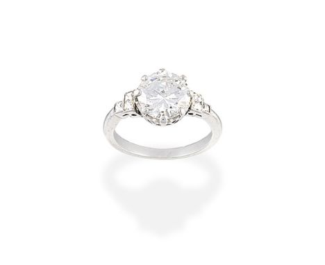 DIAMOND SINGLE-STONE RINGSet with a brilliant-cut diamond weighing 1.78 carats, between French-cut diamond-set shoulders, rin