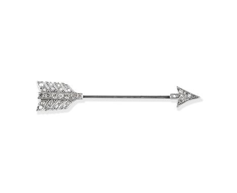 DIAMOND JABOT PINDesigned as an arrow, set with old brilliant, single and rose-cut diamonds,  length 6.8cm For further inform