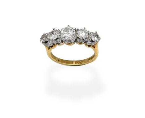 DIAMOND FIVE-STONE RING , 1975Set with graduated brilliant-cut diamonds, diamonds approx. 1.60cts total, London hallmark, rin