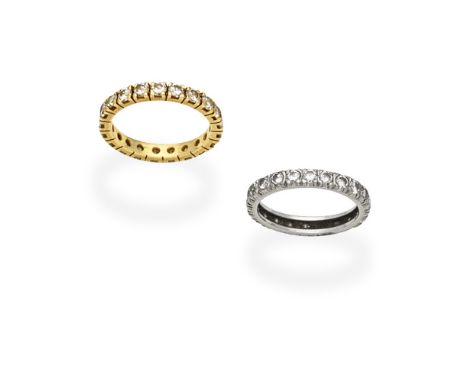 TWO DIAMOND ETERNITY RINGSEach set throughout with brilliant-cut diamonds, diamonds approx. 1.70cts total, ring sizes approx.