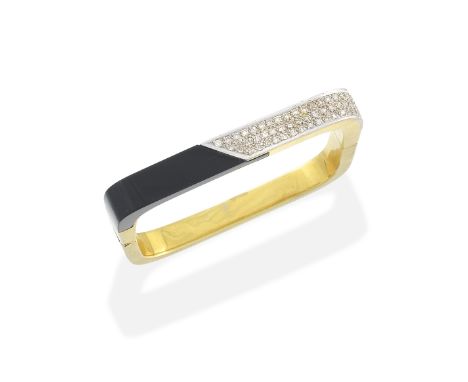 ONYX AND DIAMOND BANGLEOf geometric design, the front set with onyx and single-cut diamonds, diamonds approx. 0.45ct total, i