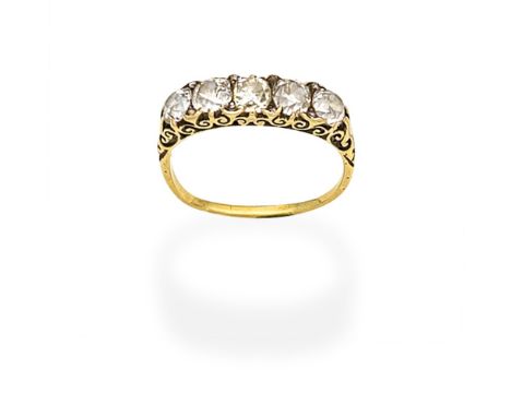 DIAMOND FIVE-STONE RINGSet with old brilliant and cushion-shaped diamonds, diamonds approx. 1.85cts total, ring size approx. 