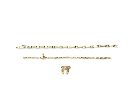 N. TEUFEL: HORSESHOE RING; TWO DIAMOND-SET BRACELETS1st: The ring comprised of two spinning horseshoes set with brilliant-cut
