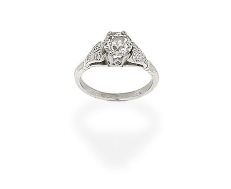 DIAMOND SINGLE-STONE RINGSet with an old brilliant-cut diamond, between single-cut diamond shoulders, principal diamond appro