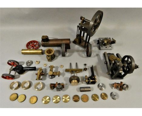 A scratch built side lever steam engine and a vertical steam engine, both incomplete, together with an assortment of part bui