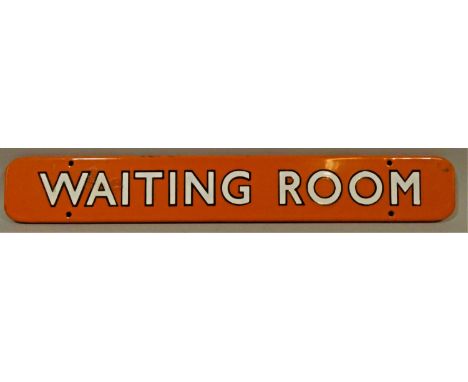 A BR (NE) vitreous enamel tangerine and white WAITING ROOM door plate, 8 x 53 cm. 