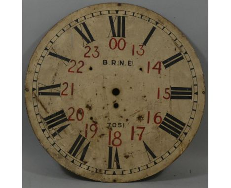 An enamel clock face, marked BR(NE) 7051, diameter 45.5 cm. 