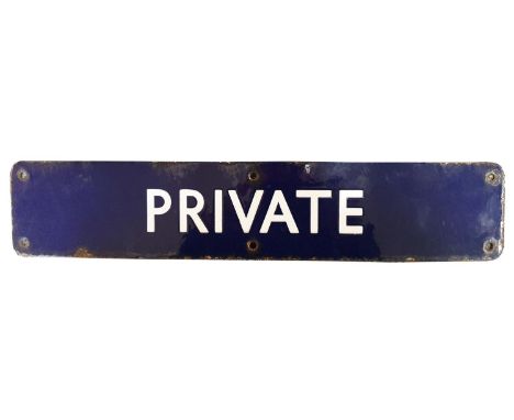 A British Rail (E) vitreous enamel door plate, PRIVATE, 9 x 45 cm. Provenance; ex lot 227 Spicers Bridlington Railway Buffet 