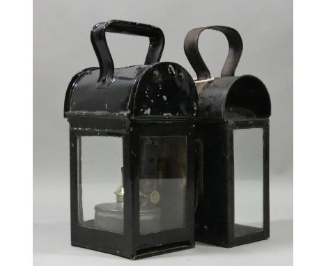 A LMS hand lantern, with brass plaque, together with another hand lamp (2). 