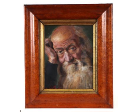 L Gilbourg ? - Portrait of an Elderly Bearded Gentleman - indistinctly signed lower left, gouache, glazed and in a maple fram