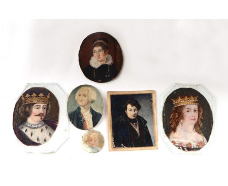 A group of 19th century portrait miniatures and portrait miniature frames. (Ivory exemption submission reference E3AUDVVA)