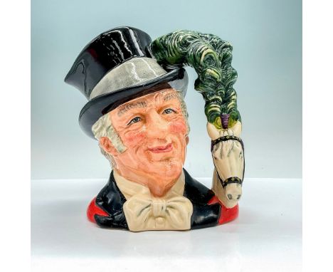 Black top hat with a light blue ribbon; red jacket; black lapel; green plume atop horses head.Royal Doulton backstamp. Artist