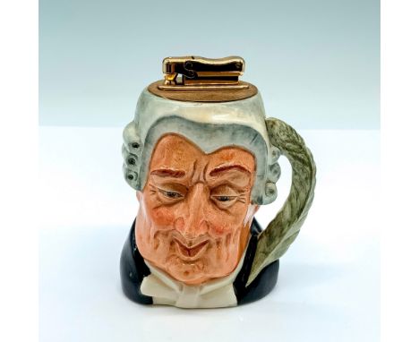 Porcelain character lighter depicting a British lawyer. Glossy finish; Royal Doulton backstamp. Dimensions: 3.75"L x 3.25"W x