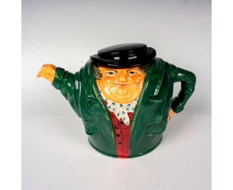 Dark green coat with light brown trim; red waistcoat; yellow bow tie. Royal Doulton backstamp. Artist: Leslie Harradine, Harr