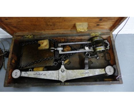County of Lanark Industrial sized steel scales in a fitted case, 72cm wide