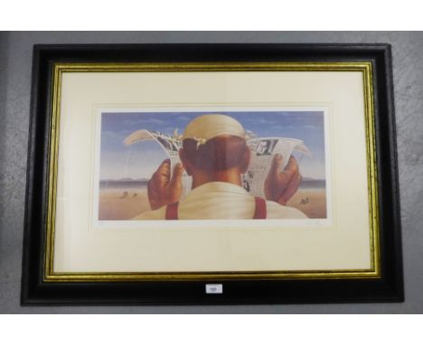 Graham McKean Pencil signed print A Man Reading the Paper, in a glazed frame, 93 x 65cm