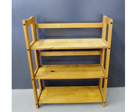 A folding three tier pine shelf unit, 90 x 73cm 