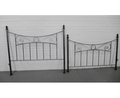 Patinated double metal bed ends complete with rails