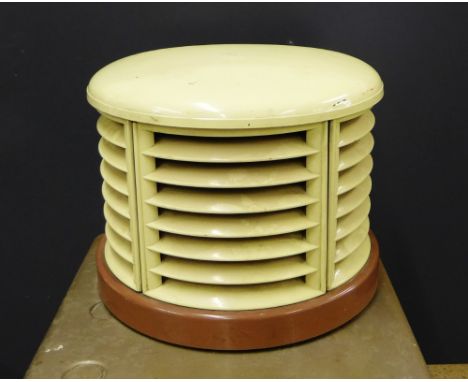 A vintage cream painted metal fan of demi lune shape, 28 x 33cm