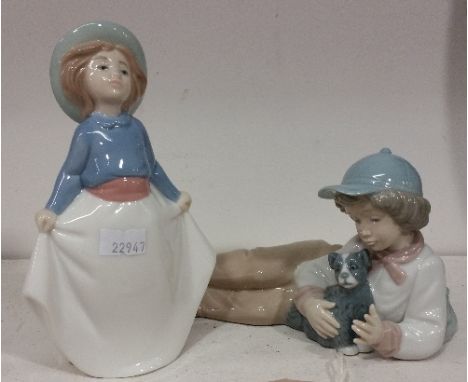 Two Nao Figures of a Boy with a Puppy & a Girl (2).