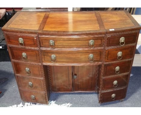 A Wonderful 19th Century Mahogany Inlaid Bowfronted Gentlemans Vanity Cabinet; bordered with ebony lines, the hinged centre s