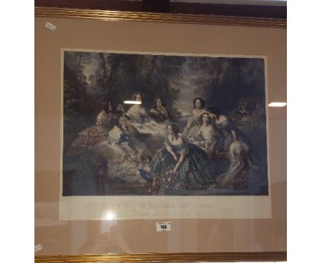 An Attractive French Lithographic Print titled French. 'Entouree des Dames de sa Cour', after F. Winterhalter, engraved by Au